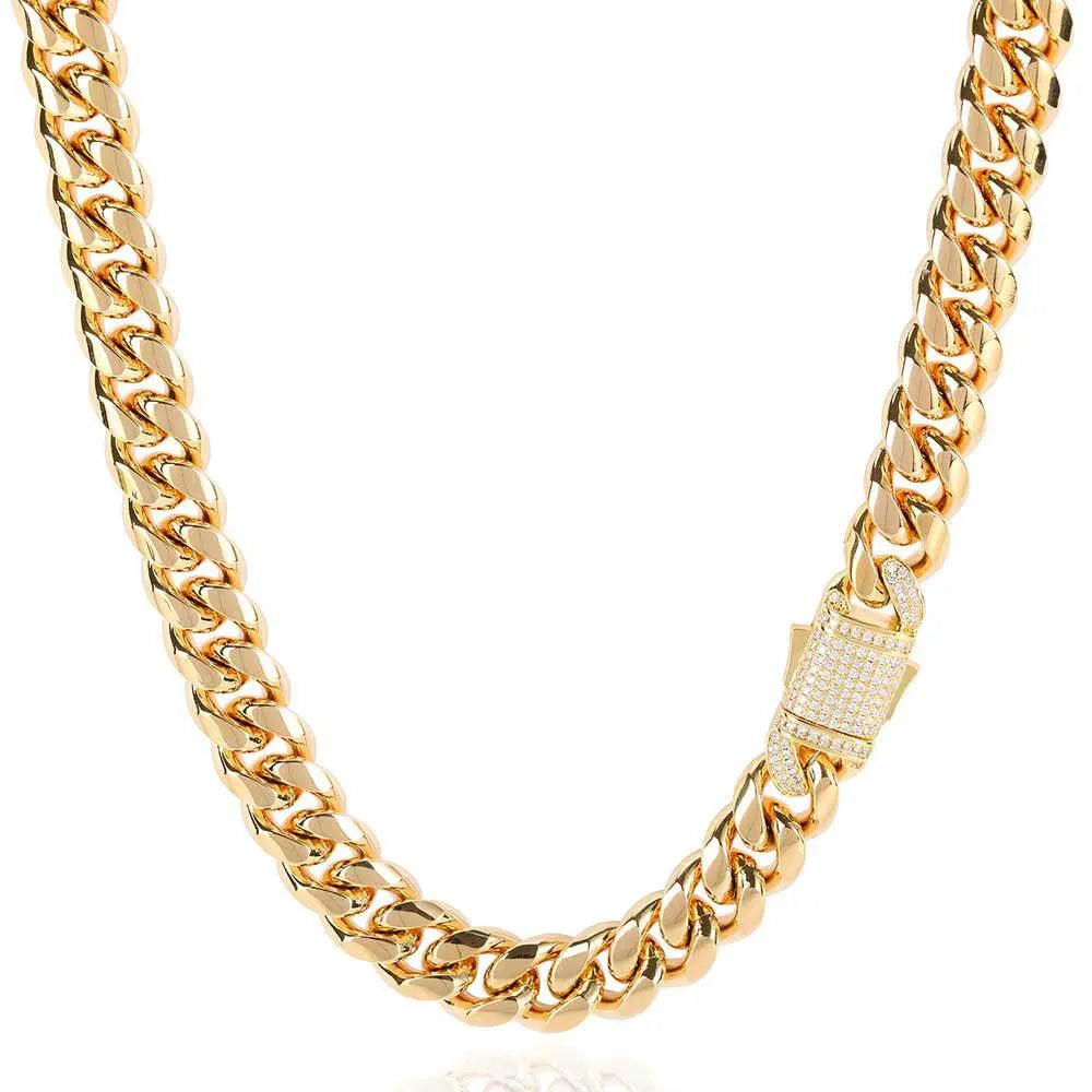 Zirconia Spring Clasp Stainless Steel Necklace-Gold VRAFI