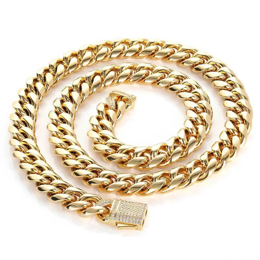 Zirconia Spring Clasp Stainless Steel Necklace-Gold VRAFI