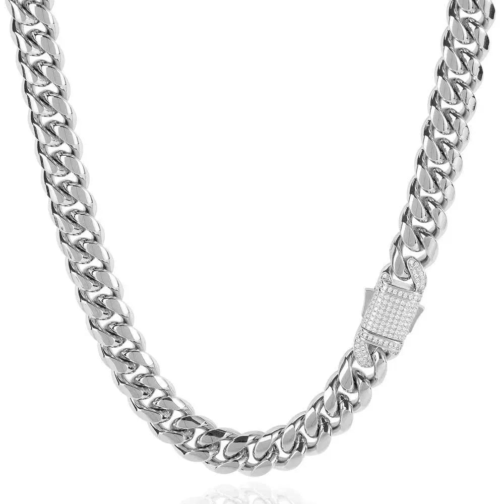 Zirconia Spring Clasp Stainless Steel Necklace-Silver VRAFI