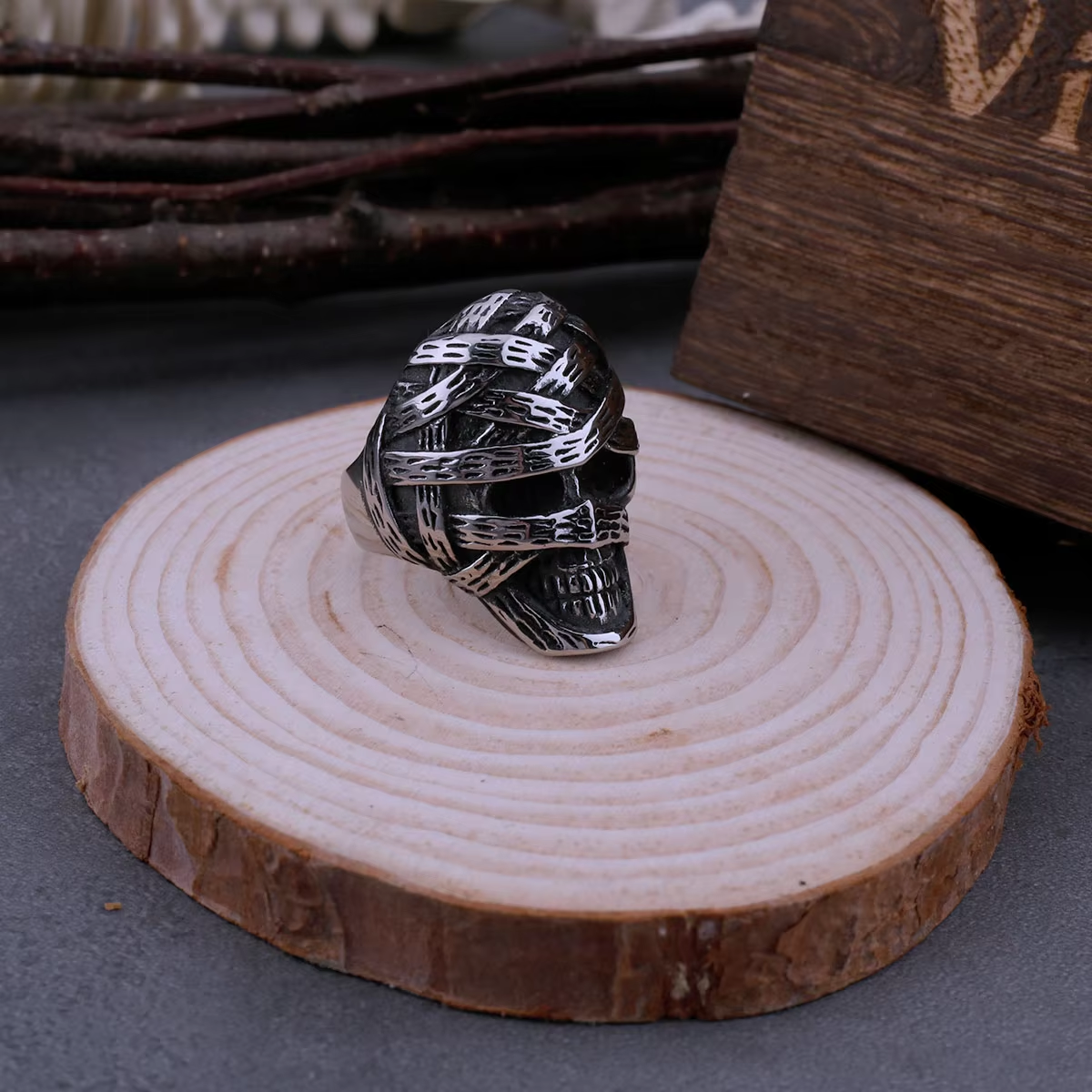 Mummy Bandage Skull Stainless Steel Ring
