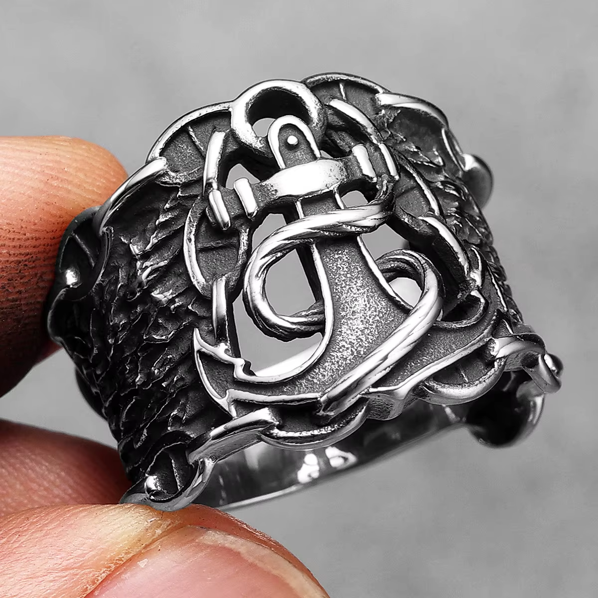 Anchor Rope Openwork Stainless Steel Ring