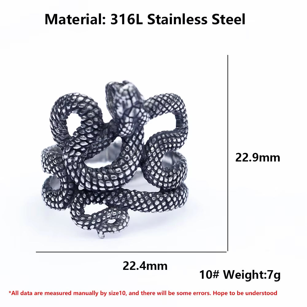 3D Coiled Snake Stainless Steel Ring