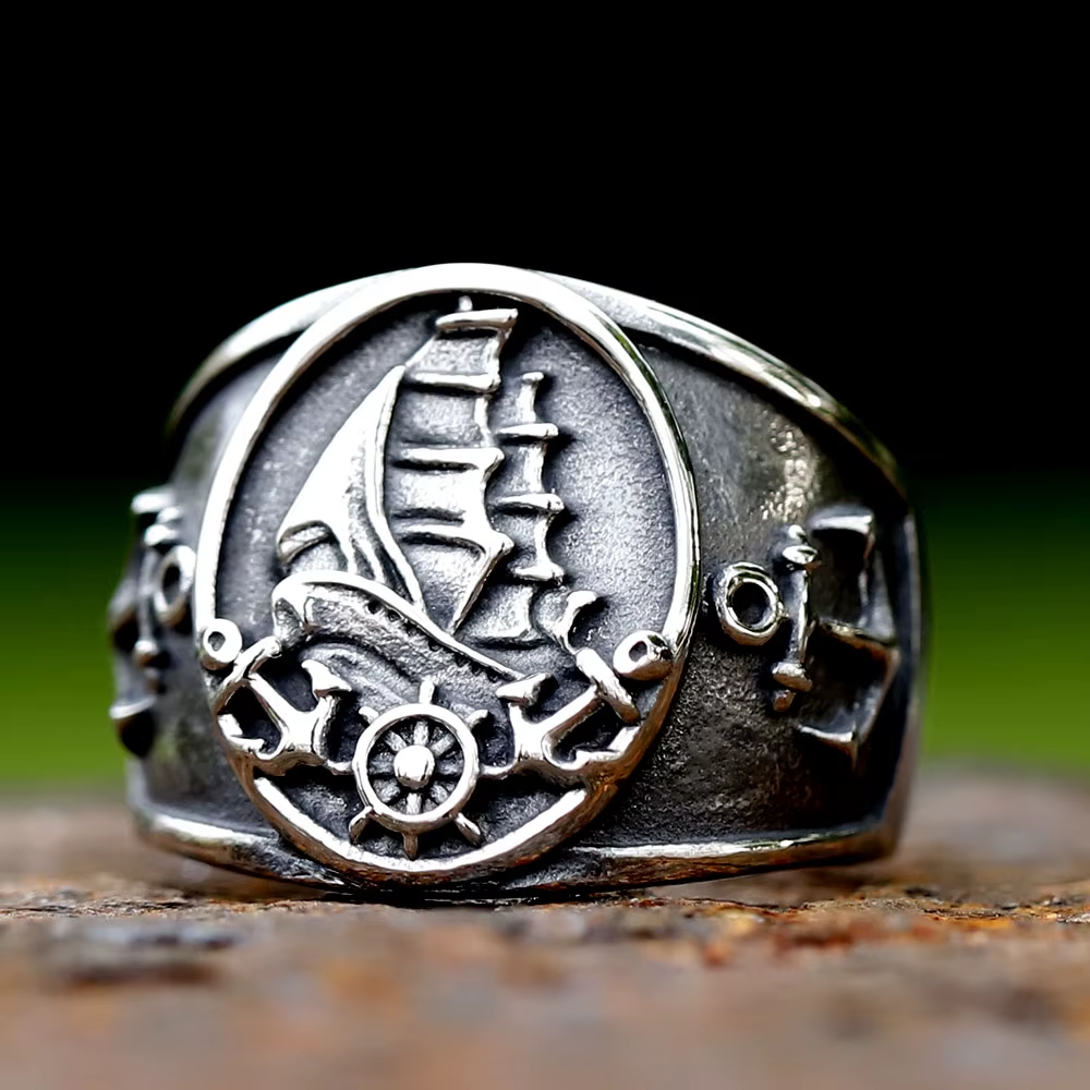 Nautical Sailboat Anchor Stainless Steel Ring