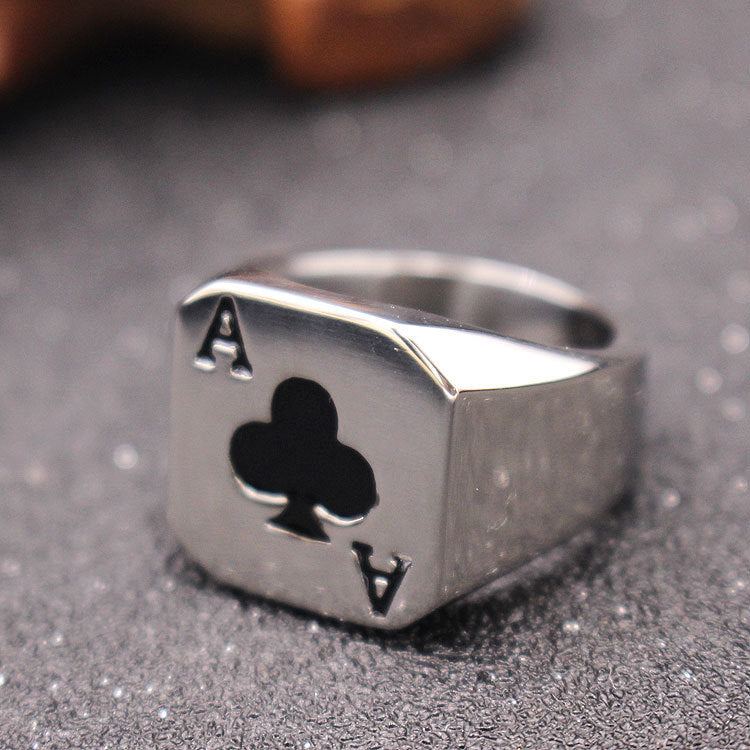 Ace Of Clubs Stainless Steel Ring