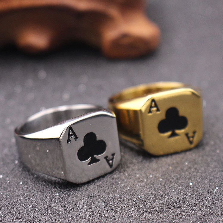 Ace Of Clubs Stainless Steel Ring