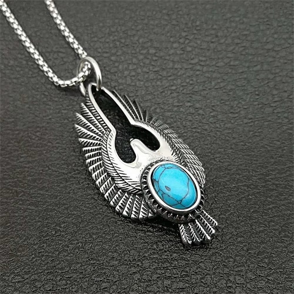 Eagle Turquoise Stainless Steel Pendant Necklace