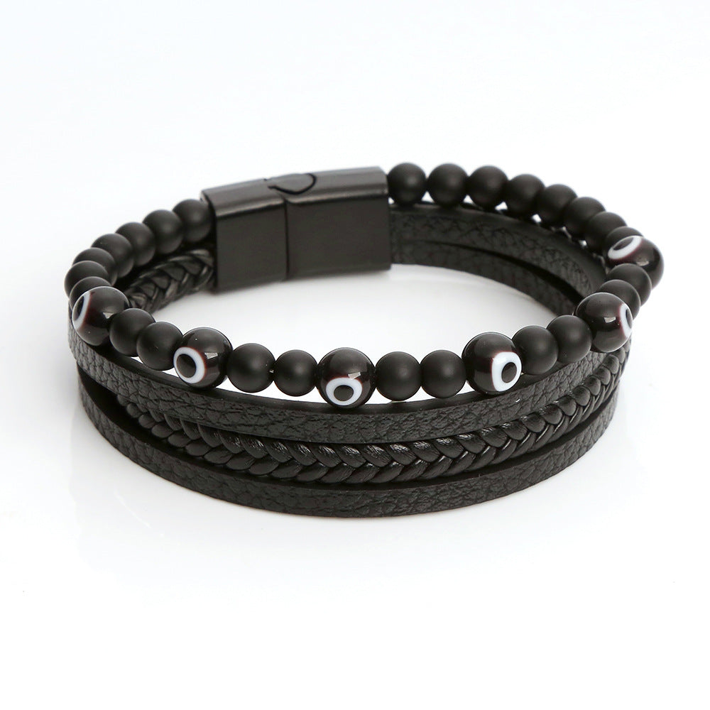 Glazed Demon Eye Leather Bracelet