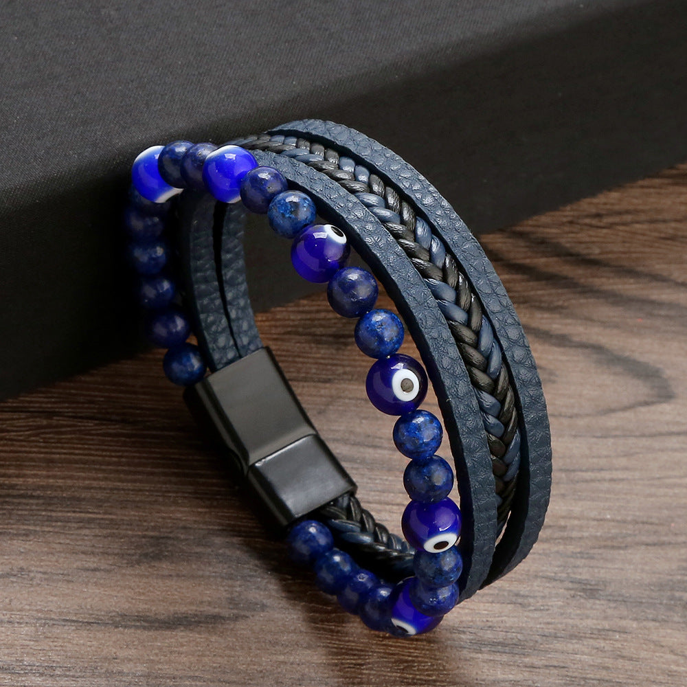 Glazed Demon Eye Leather Bracelet