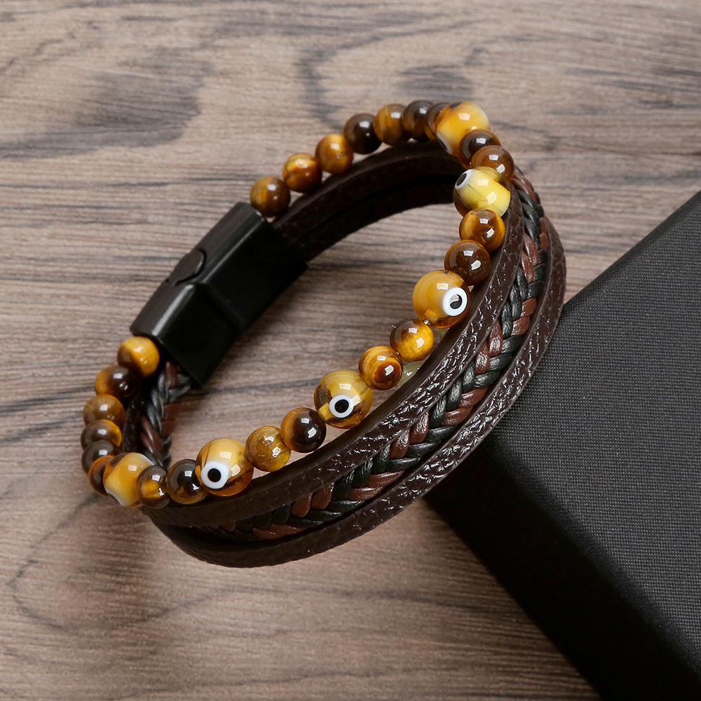 Glazed Demon Eye Leather Bracelet