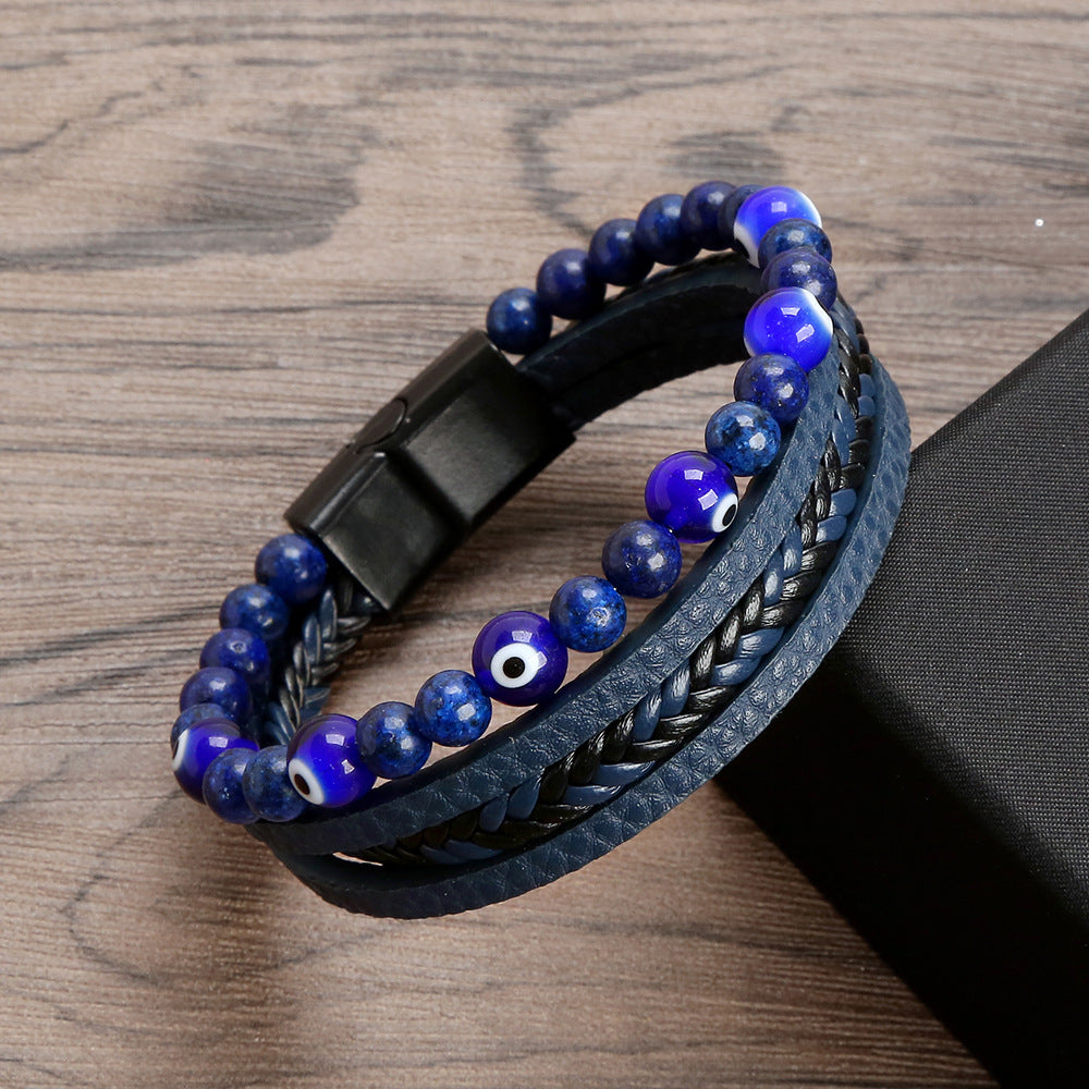 Glazed Demon Eye Leather Bracelet