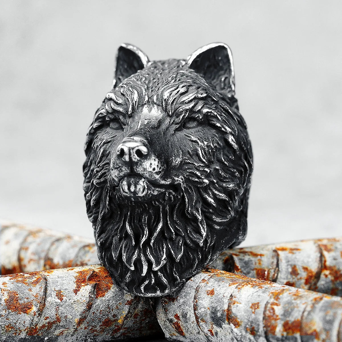 Vintage 3D Wolf Head Stainless Steel Ring