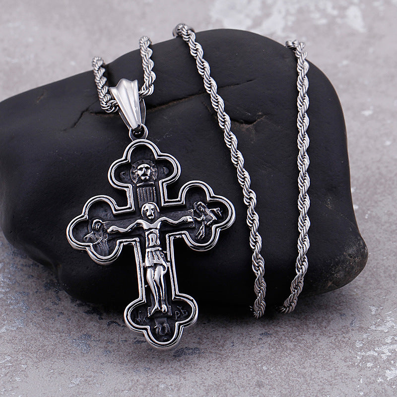 Vintage Catholic Cross Stainless Steel Pendant Black - VRAFI