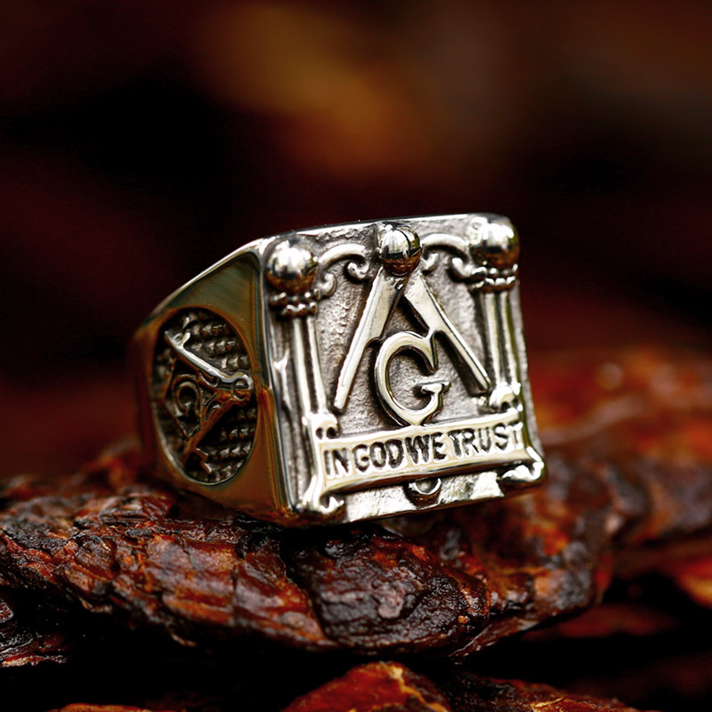 Masonic Square & Compass Stainless Steel Ring