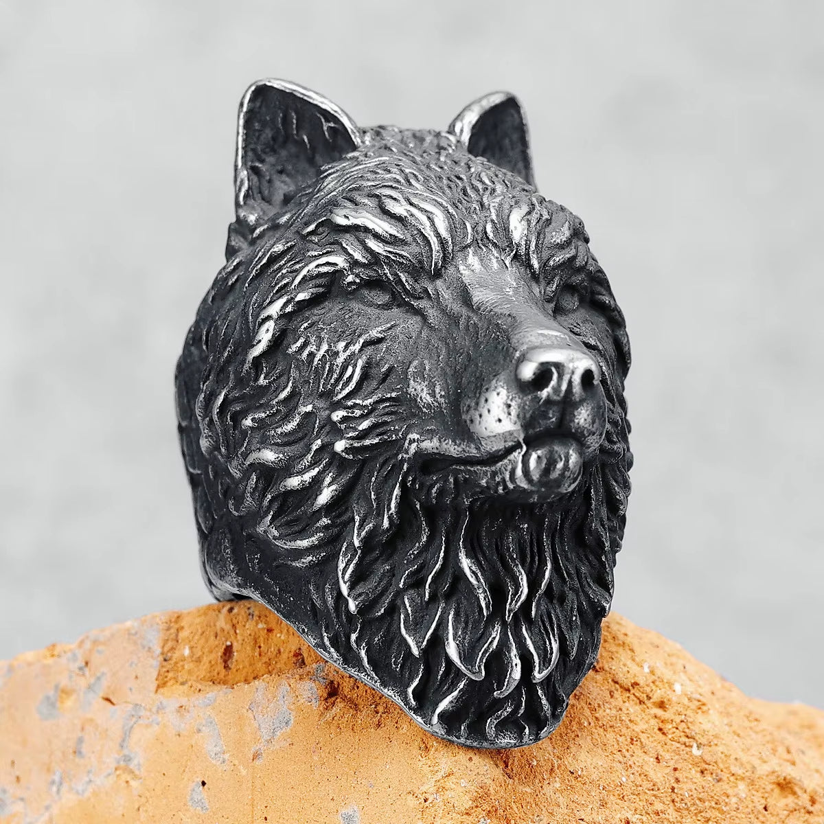 Vintage 3D Wolf Head Stainless Steel Ring
