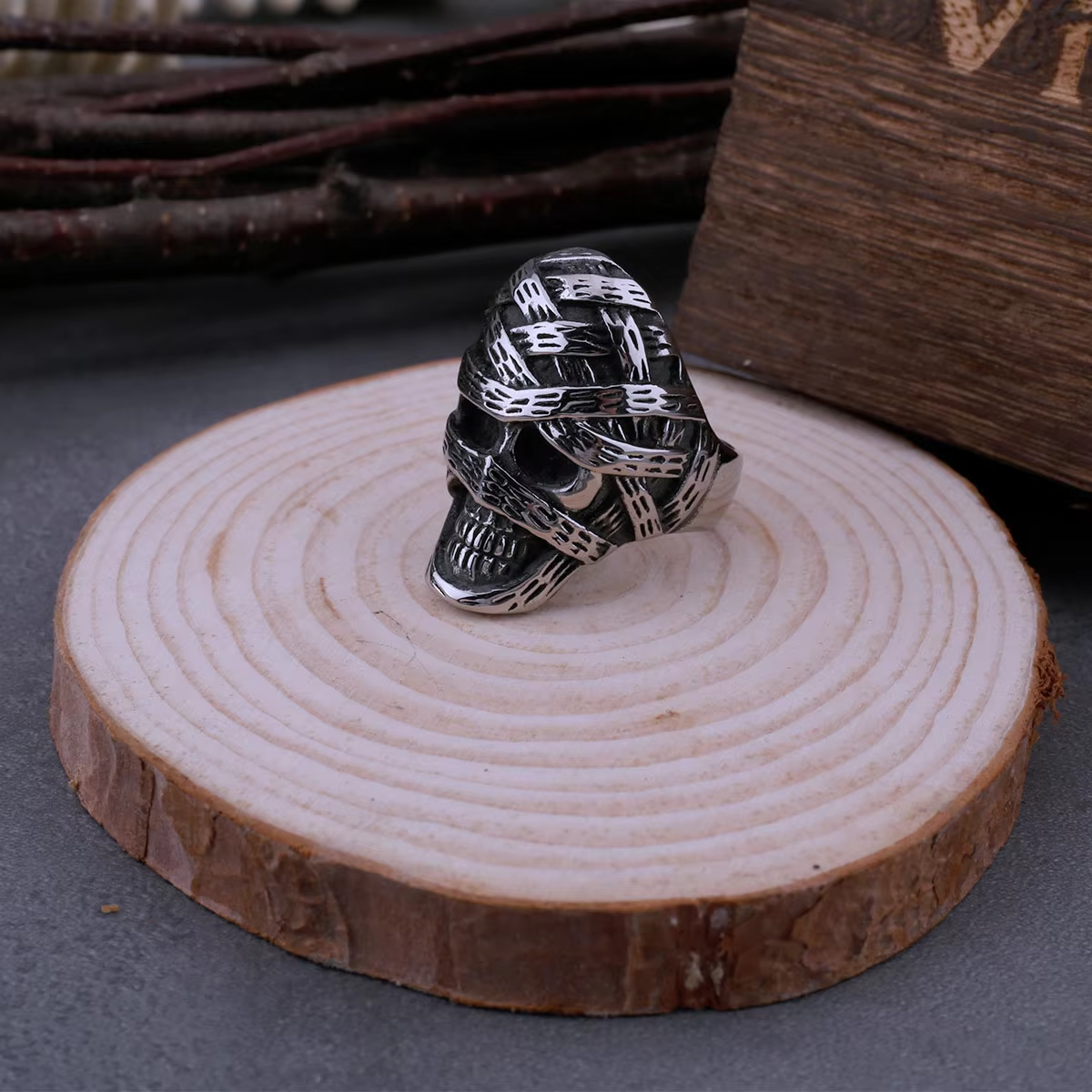 Mummy Bandage Skull Stainless Steel Ring
