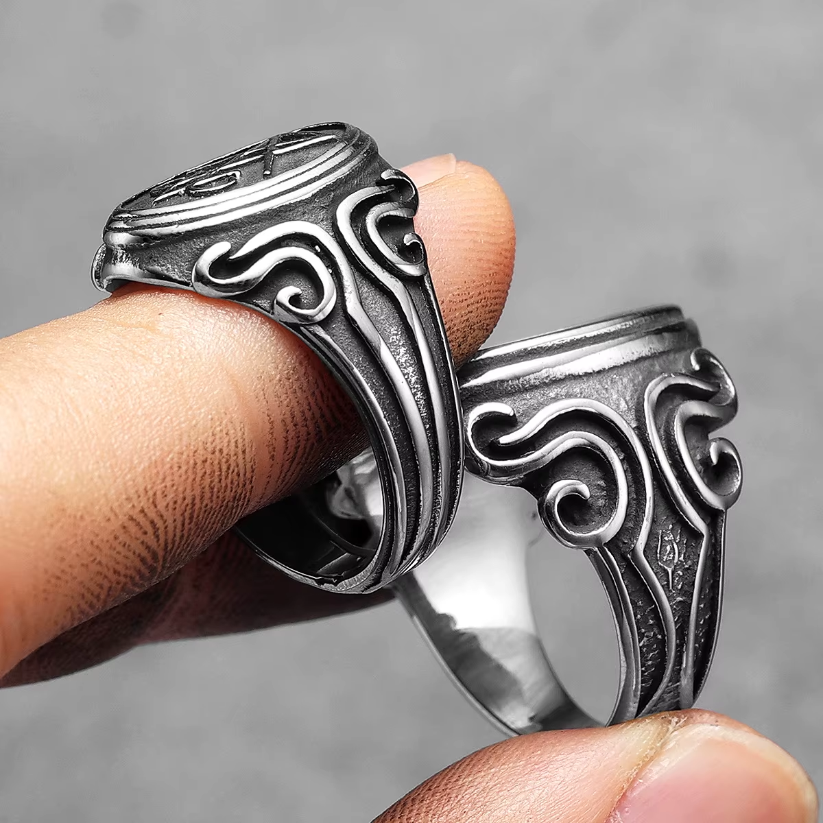 Sigil of Lucifer Scrollwork Stainless Steel Ring