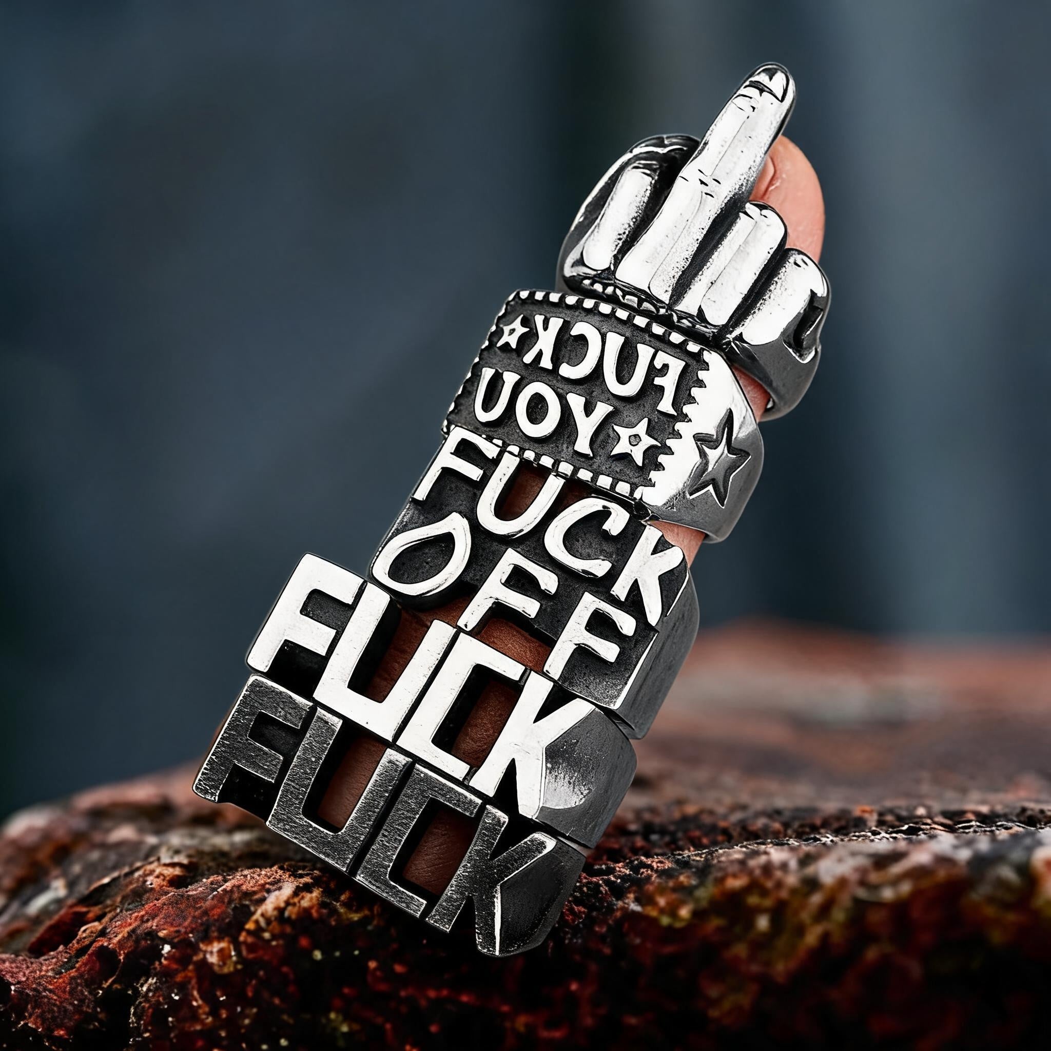 Anillos de acero inoxidable retro The F Word Punk