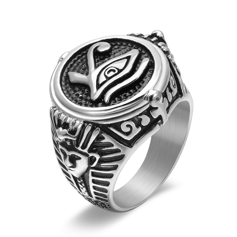 Vintage Egyptian Carved Stainless Steel Ring