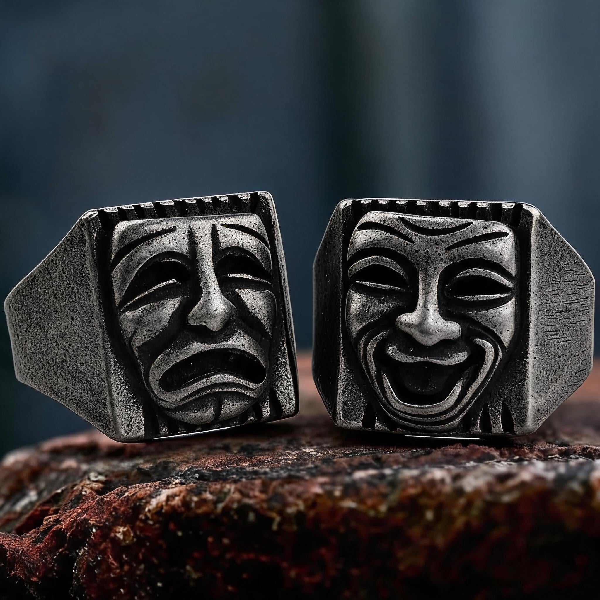 Comedy And Tragedy Masks Stainless Steel Ring