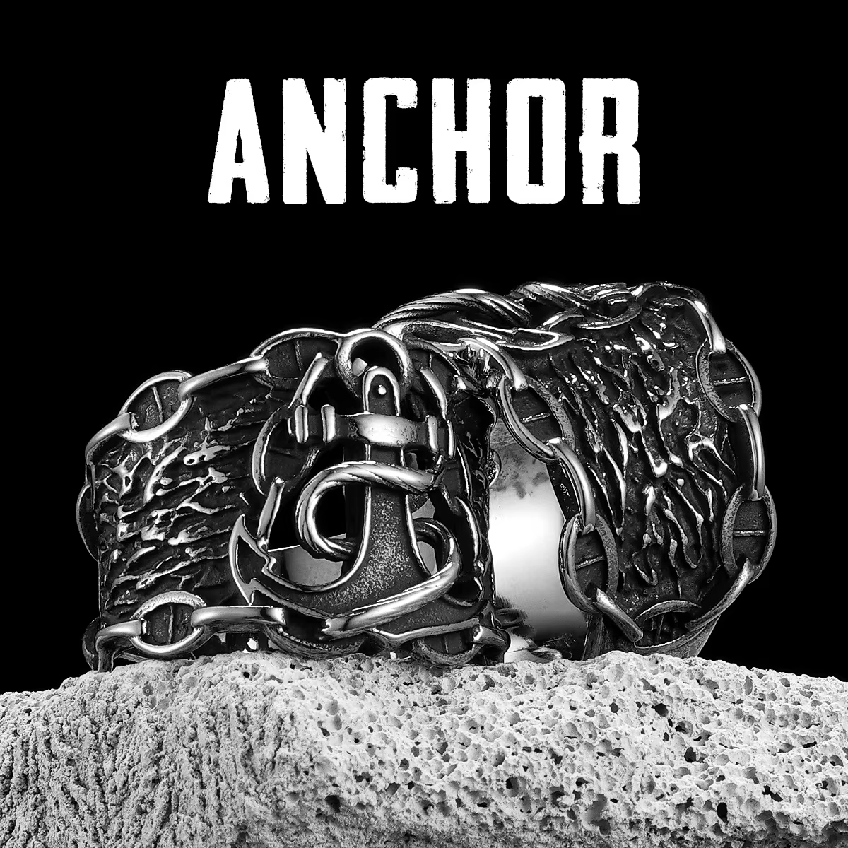 Anchor Rope Openwork Stainless Steel Ring