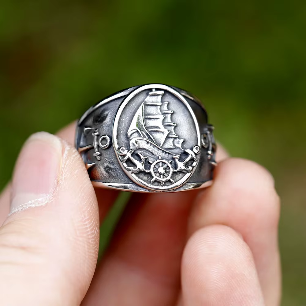Nautical Sailboat Anchor Stainless Steel Ring