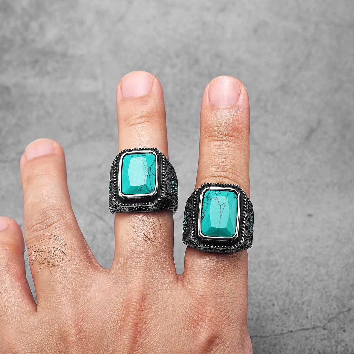 Carved Multi‑Gem Stainless Steel Ring