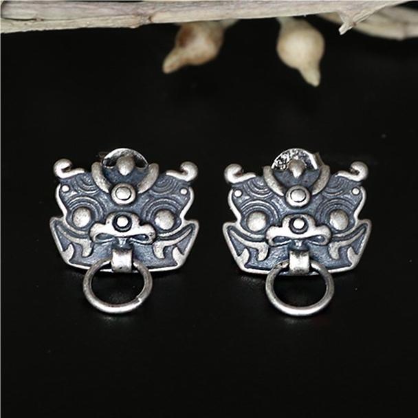 Lion Ghost Head Vintage Earrings - Vrafi Jewelry 