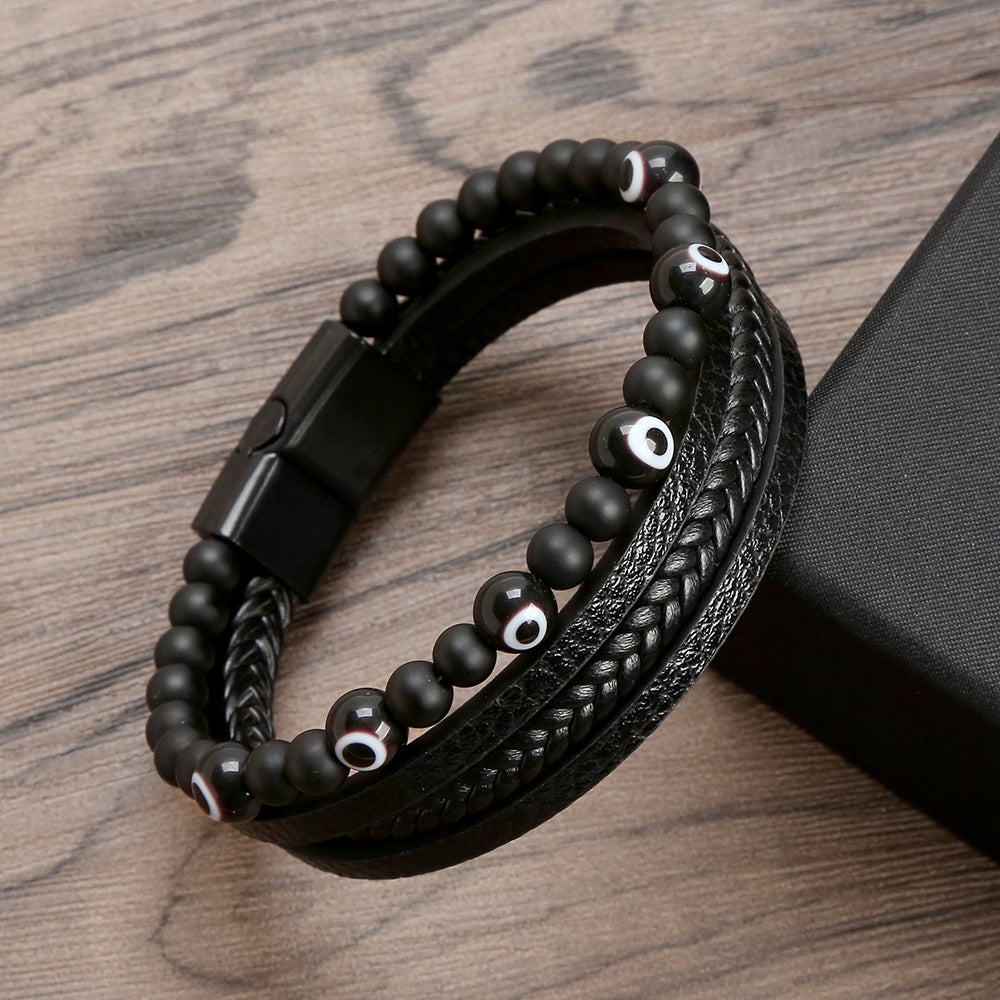 Glazed Demon Eye Leather Bracelet