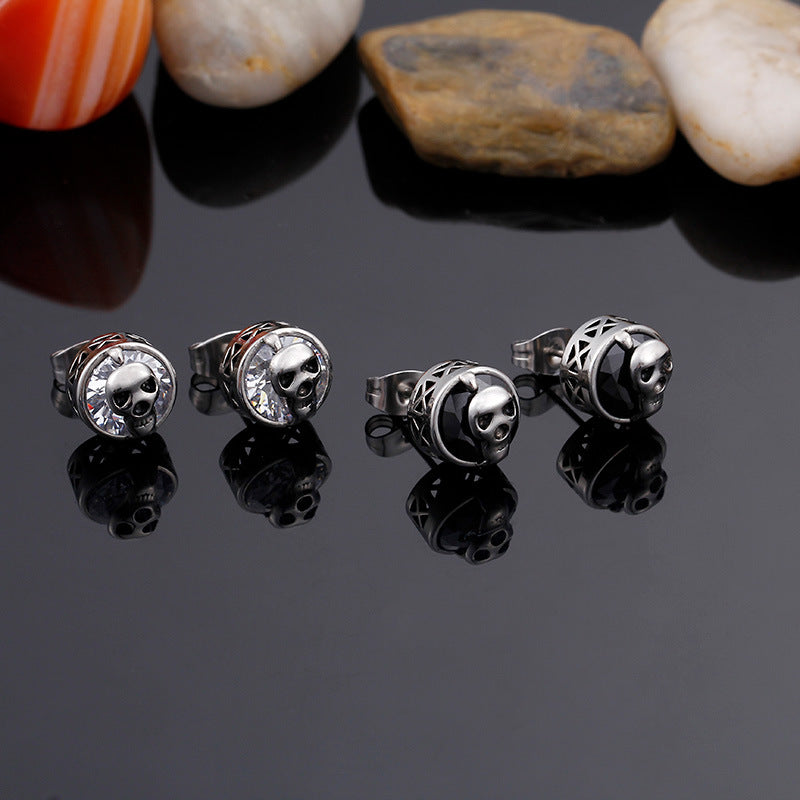 Punk Skull Stud Earrings-Vrafi Jewelry