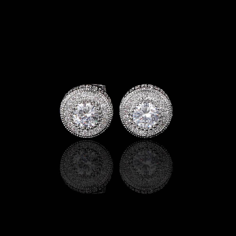 Round Full Zirconia Stud Earrings