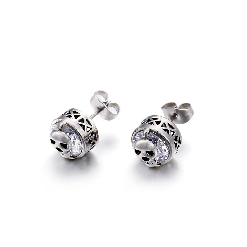 Punk Skull Stud Earrings-Vrafi Jewelry