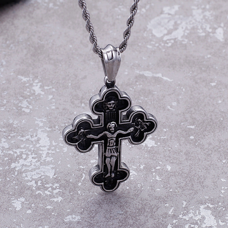 Vintage Catholic Cross Stainless Steel Pendant Black - VRAFI