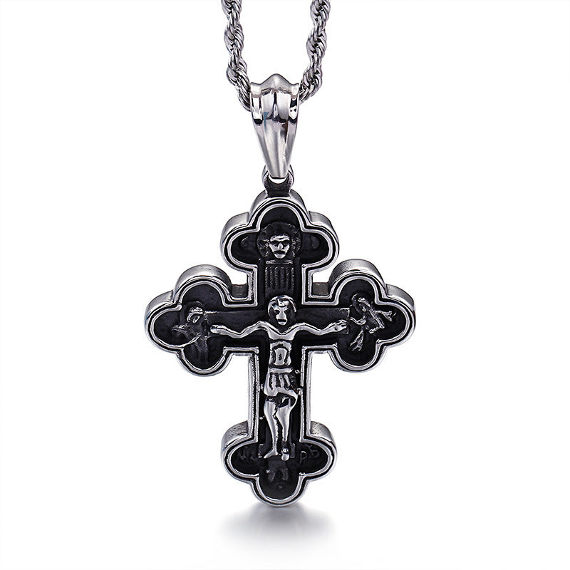 Vintage Catholic Cross Stainless Steel Pendant Black - VRAFI