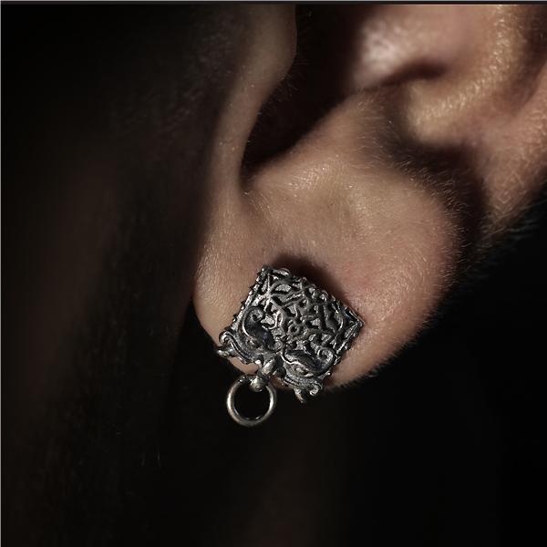 Sterling Silver Vintage Gluttonous Men's Stud Earrings- Vrafi Jewelry