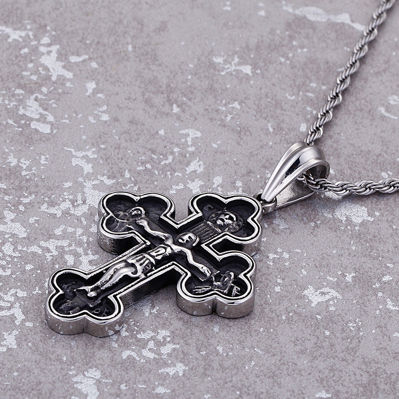 Vintage Catholic Cross Stainless Steel Pendant Black - VRAFI