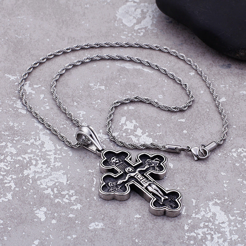 Vintage Catholic Cross Stainless Steel Pendant Black - VRAFI