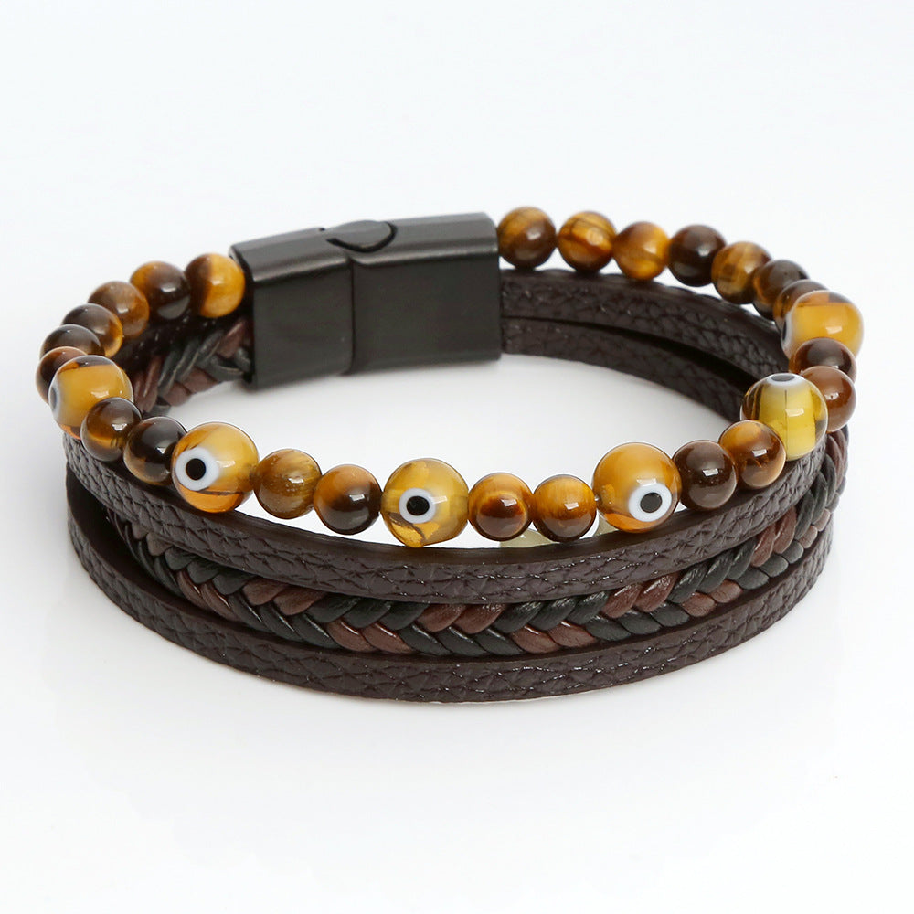 Glazed Demon Eye Leather Bracelet